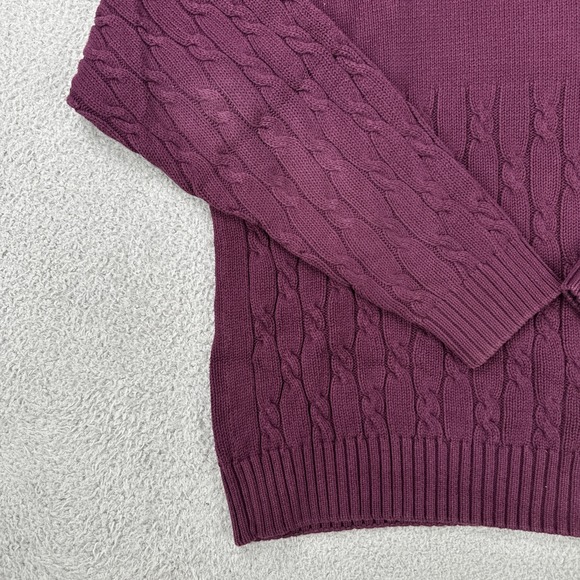 VTG 90s Eddie Bauer Cable Knit Cotton Sweater Men XL Plum Grandpa Heavyweight - Picture 10 of 16